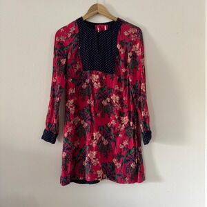 Maeve Anthropologie Floral Polka Dot Long Sleeve Mini Shift Dress Unique Boho